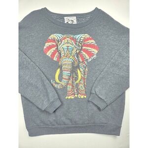 Riot Society Elephant Graphic Sweatshirt Dark Gray Crew Neck Pullover Size M